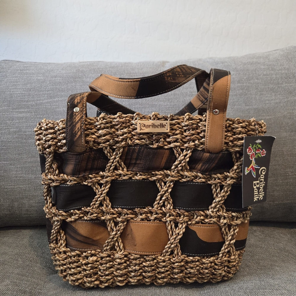 Caribelle Batik Straw and Canvas Tote